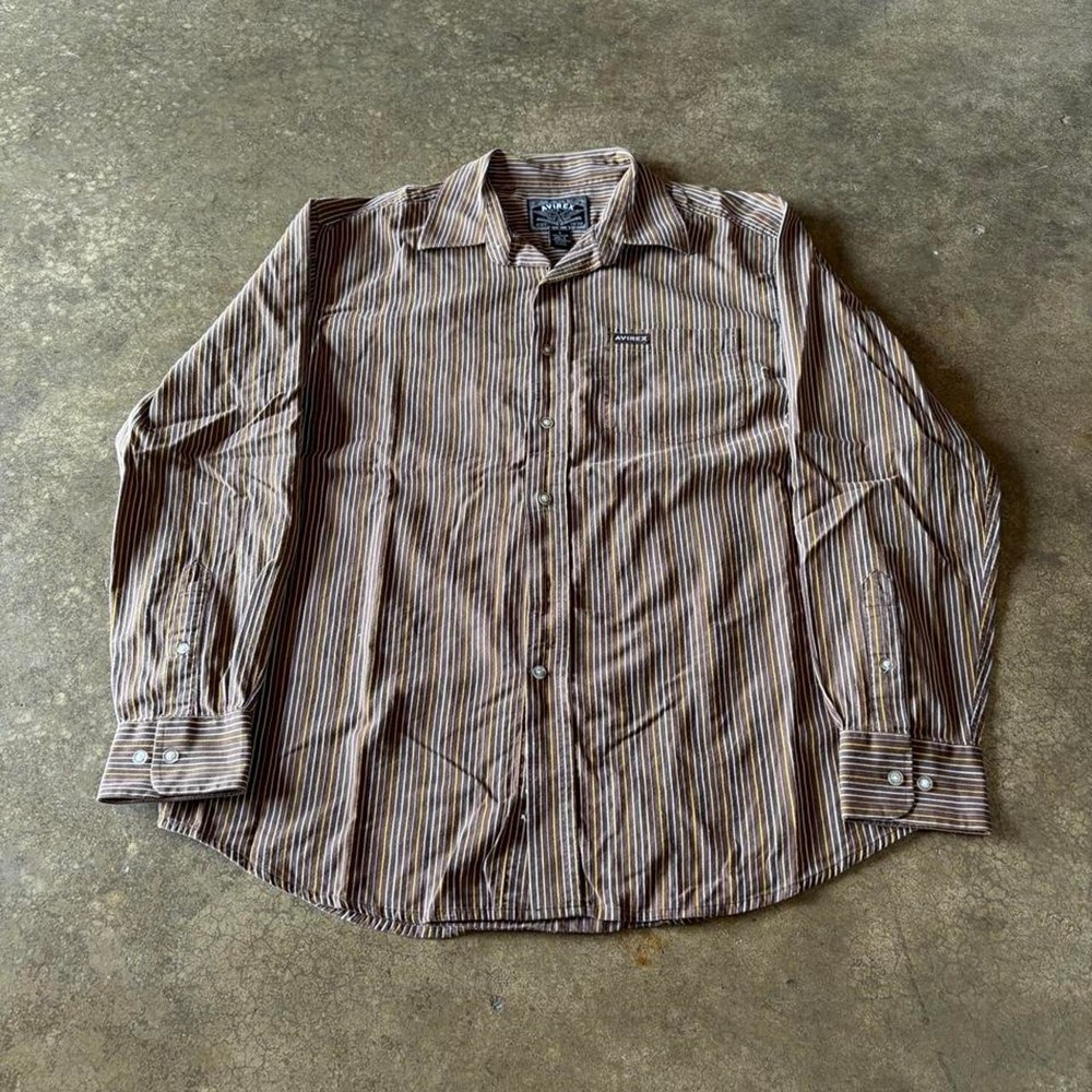 2000s y2k avirex brown striped button down